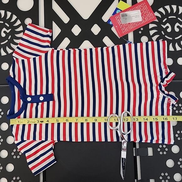 Kickee Pants Henley Romper in Print USA Stripe Red White Blue 3-6M FLAWS - Picture 11 of 11